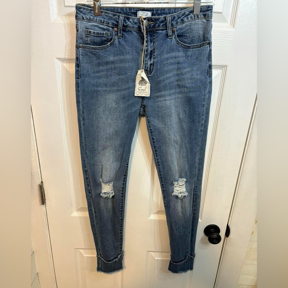 Easel Leopard cuff distressed jeans size L (8/10)